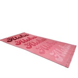 MODA NWT Aloha Rectangle Beach Towel W/ Fringe Hem In Pink Red Pool Cruise large
